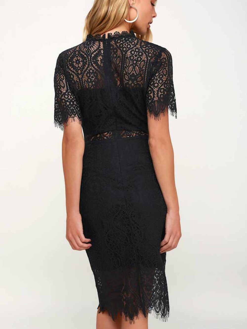 Lulus Remarkable Navy Blue Sheer Lace Short Sleeve Mini Dress Size Large Pencil - Picture 2 of 9